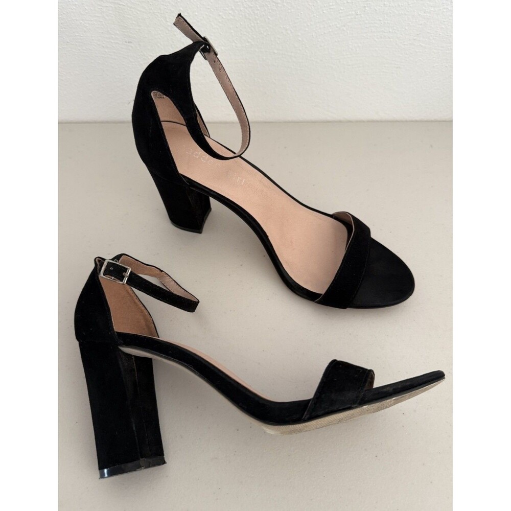 Madden Girl Beella Sandals Women Size 8.5 Black Suede Ankle Strap Block Heel